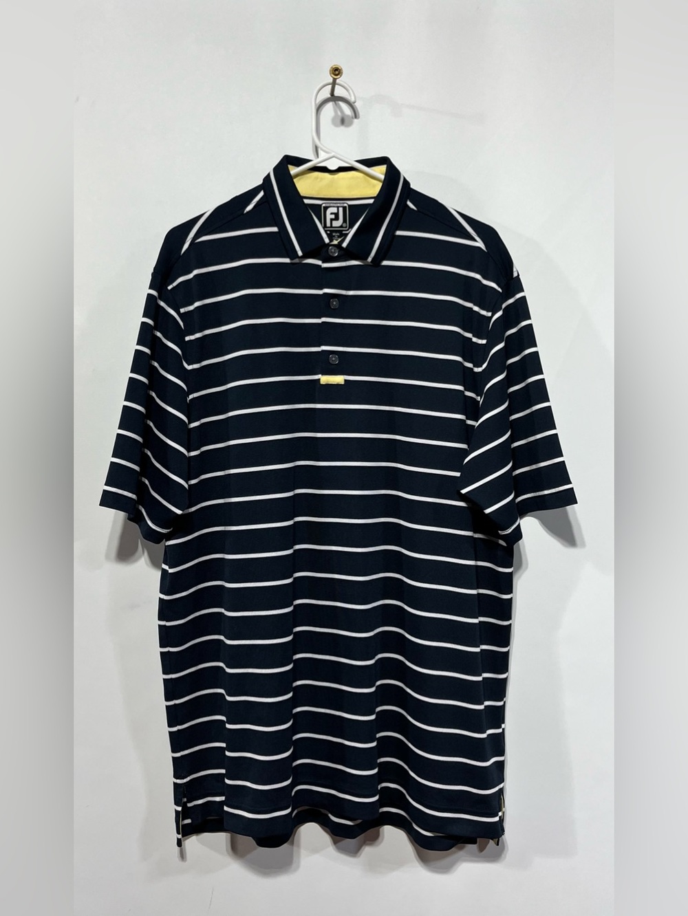 FootJoy Athletic Fit Navy with White Horizontal Stripe Golf Polo Size XL